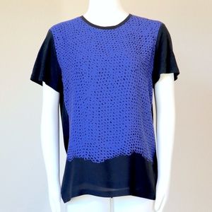 Cobalt blue/black short sleeve top in silk & cotton combo